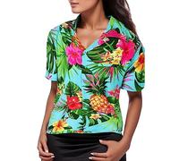 Camisas tropicales de playa para mujer, con botones, manga corta, divertida, hawaiana, estampado floral, estampado caribeño, verano, bolos, hojas, palmera hawaiana, crucero, flamenco, casual, cubana