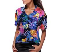 Camisas tropicales divertidas de verano para mujer, con palmeras hawaianas y playas del Caribe, camisa casual con estampado de hojas, con botones, manga corta, floral, crucero, bolos, hoja, estampado