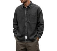 Camisas Vaqueras Para Hombres Long Sleeve Cotton Work Shirts Classic Lightweight Denim Jacket Fall Top Black X Large