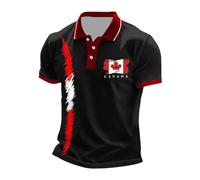 Camisas Verano Hombre - Camisa Informal De Manga Corta con Estampado De Bandera De Canadá para Hombre Corte Ajustado Y Manga Corta (Black S)