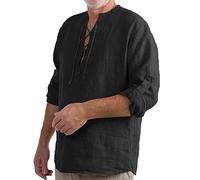 Camisas vintage Henley para hombre, camisetas de manga larga, blusa lavada, tops con cordones, camisetas Henley renacentistas, medievales, ligeras, transpirables, camisas de playa de verano, camisetas