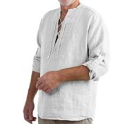 Camisas vintage Henley para hombre, camisetas de manga larga, blusa lavada, tops con cordones, camisetas Henley renacentistas, medievales, ligeras, transpirables, camisas de playa de verano, camisetas