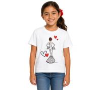 Camiseta 100% algodón orgánico de Manga Corta para niña, con Traje de Flamenca Blanco - Camiseta Blanca - Talla 9/10 - María Blanco