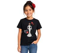 Camiseta 100% algodón orgánico de Manga Corta para niña, con Traje de Flamenca Blanco - Camiseta Negra - Talla 9/10 - María Blanco