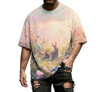 Camiseta 2026 Camisetas de hombre para hombre 2026: Camisetas divertidas y lindas con estampado de huevo de conejo, casual, cuello redondo, manga corta, trajes de camiseta Happy Easter, caqui, L