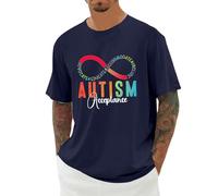 Camiseta 2026 con gráfico de sensibilización sobre el tema de la conciencia Camiseta cómoda y suave de cuello redondo para adultos, adecuada para necesidades sensoriales, ropa casual, marine, 4XL