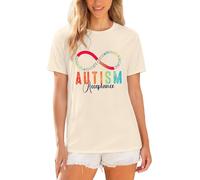 Camiseta 2026 con gráfico de sensibilización sobre el tema de la conciencia Camiseta cómoda y suave de cuello redondo para adultos, adecuada para necesidades sensoriales, ropa casual, beige, XS