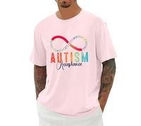 Camiseta 2026 con gráfico de sensibilización sobre el tema de la conciencia Camiseta cómoda y suave de cuello redondo para adultos, adecuada para necesidades sensoriales, ropa casual, Rosa claro., XL