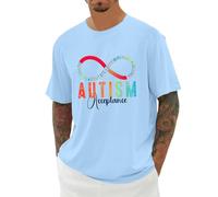 Camiseta 2026 con gráfico de sensibilización sobre el tema de la conciencia Camiseta cómoda y suave de cuello redondo para adultos, adecuada para necesidades sensoriales, ropa casual, azul claro, M