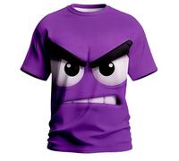 Camiseta 2026 para hombre con cara sonriente juguetona - Camiseta casual de manga corta con estampado de cuello redondo, morado, XL