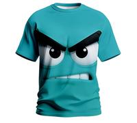 Camiseta 2026 para hombre con cara sonriente juguetona - Camiseta casual de manga corta con estampado de cuello redondo, azul, S
