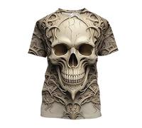 Camiseta 3D de hip-hop para hombre con manga corta, camiseta de cuello redondo con estampado de calavera, camiseta deportiva de manga corta informal, D-2, XXXL