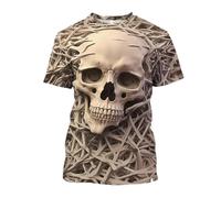 Camiseta 3D de hip-hop para hombre con manga corta, camiseta de cuello redondo con estampado de calavera, camiseta deportiva de manga corta informal, D-4., M