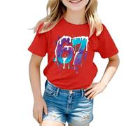 Camiseta 67 Meme Niño Six Seven Camiseta Mangas Cortas Camisetas De Six Seven Niños con Estampado De Dibujos Animados Italian Brainrot 67 T-Shirt con Cuello Redondo Ropa Festiva Novedosa