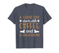 Camiseta A Good Day Start with Coffee and Dachshund Camiseta, Hombre, Azul Jaspeado, 5XL