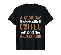 Camiseta A Good Day Start with Coffee and Dachshund Camiseta, Hombre, Negro, XXL