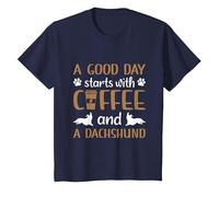 Camiseta A Good Day Start with Coffee and Dachshund Camiseta, Niños, Azul Marino, 8 años