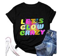Camiseta a juego para mujer Let's Glowing in My Team Party para el verano, Negro, XL