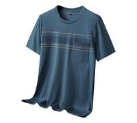 Camiseta a rayas para hombre 2025, cuello redondo, manga corta, algodón a rayas, parte superior fina para entrenamiento al aire libre, fiesta, regalos de Navidad, azul marino, L