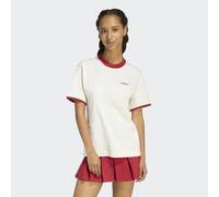 adidas Donna Seasonal Essentials Colorpop T-Shirt with Embroidered Graphic, Off White/Active Maroon, L
