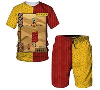 Camiseta Africana Dashiki 3D Print para Mujeres/Hombres y Pantalones Cortos de Playa Casual 2 Piezas Conjunto de Chándal de Verano Ropa de Calle