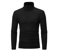 Camiseta Ajustada para Hombre Cuello Vuelto básico Jersey de Color sólido Polo Manga Larga Camiseta con Fondo de algodón Jersey Tops de Invierno Liso y Delgado Suéter Túnica elástica Camisa de Punto