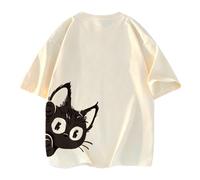 Camiseta algodón cuello redondo gato asomándose estampado - Durazno - 3XL