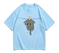 Camiseta algodón Estampado Gato 2026, Holgada Verano jóvenes Hombre Mujer-Azul-Mediano