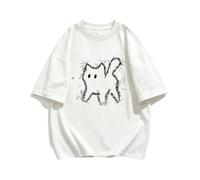 Camiseta Algodon Estampado Gato 2026, Verano para Jovenes Hombre Mujer - Gris - S
