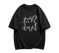 Camiseta Algodon Estampado Gato 2026, Verano para Jovenes Hombre Mujer - Negro - 4XL