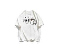 Camiseta algodón estampado gato y taza café holgada - Gray - X-Large