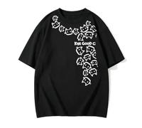 Camiseta algodón Holgada Estampado Gato Dibujo Manga Corta - Negro - S