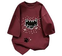 Camiseta algodón holgada estampado gato negro lazo-albaricoque- XXL