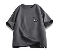 Camiseta algodón Holgada Estampado Gato Negro Manga Corta - Gris - S