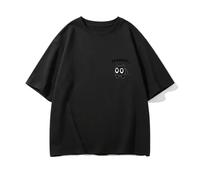 Camiseta algodón Holgada Estampado Gato Negro Manga Corta - Negro - XXL