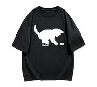 Camiseta algodón Holgada Estampado Gato Pixel Manga Corta - Negro - S