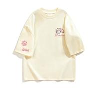 Camiseta algodón Holgada Gato Bordado Manga Corta - Albaricoque - XXL