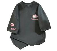 Camiseta algodón Holgada Gato Bordado Manga Corta - Gris Oscuro - M