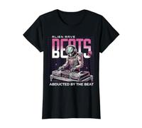 Camiseta Alien Rave Abducted by The Beat DJ tee Camiseta gráfica económica, Mujer, Negro, S