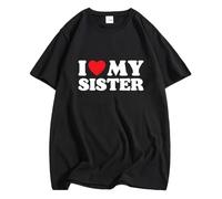 Camiseta Amo a Mi Hermana con Estampado de Corazón Divertido Tops Casuales de Manga Corta Divertidos para Regalo de Hermano o Hermana