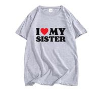 Camiseta Amo a Mi Hermana con Estampado de Corazón Divertido Tops Casuales de Manga Corta Divertidos para Regalo de Hermano o Hermana