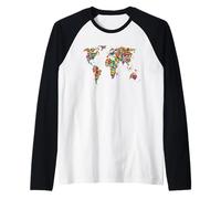 Camiseta Atlas Global para niños y niñas con diseño de Mapa del Mundo Camiseta Manga Raglan
