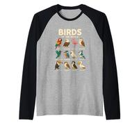 Camiseta Aves del Mundo Diseño de Especies de Pájaros Camiseta Manga Raglan
