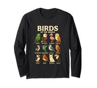 Camiseta Aves del Mundo Diseño de Especies de Pájaros Manga Larga