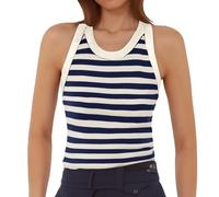 Camiseta Azul Marino Mujer Tirantes Manga Mujer Canale Amarilla Cuello Cruzados a Un Crochet Espalda Tie Animal Redondo Hippie Rockera Lenceras Cortar Corto Estampado