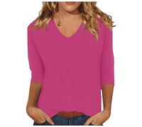 Camiseta azul para mujer lisa, túnica para mujer, larga, elegante, original, manga 3/4, talla grande, larga, larga, blusa, cuello redondo, camiseta, camiseta de moda, camiseta entallado, rosa