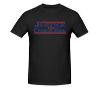 Camiseta Azul y roja de algodón con Cuello Redondo y Manga Corta para Hombre Justicia para Charlie Kirk
