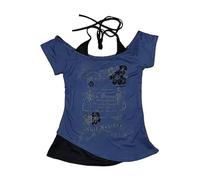 Camiseta Baby tee Y2k para Mujer Grunge Top EMO 2000s Vintage Falso Dos Piezas Manga Corta T Shirt Crop Top Adolescentes, Azul Navy, S