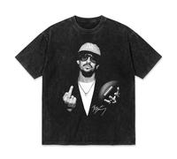 Camiseta Bad Bunny Negra con Estampado de Figura Masculina, Balón de Fútbol Americano y Firma, Estilo Urbano DMTF, Debi Tirar Mas Fotos, Merch (FR/ES, Letras, M, Regular, Regular)