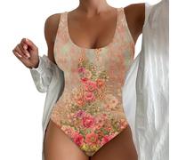 Camiseta Bañador Mujer One Piece Swimsuits Conjunto de Bikini con Cintura Recortada Y Estampado para Mujer Primavera Verano con Parte Superior en El Trikinis 2026 Bañadores (Gold XXL)